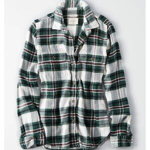 EUC Women's AMERICAN EAGLE Ahh-Mazingly Soft Green Plaid Flannel Shirt | Size XS